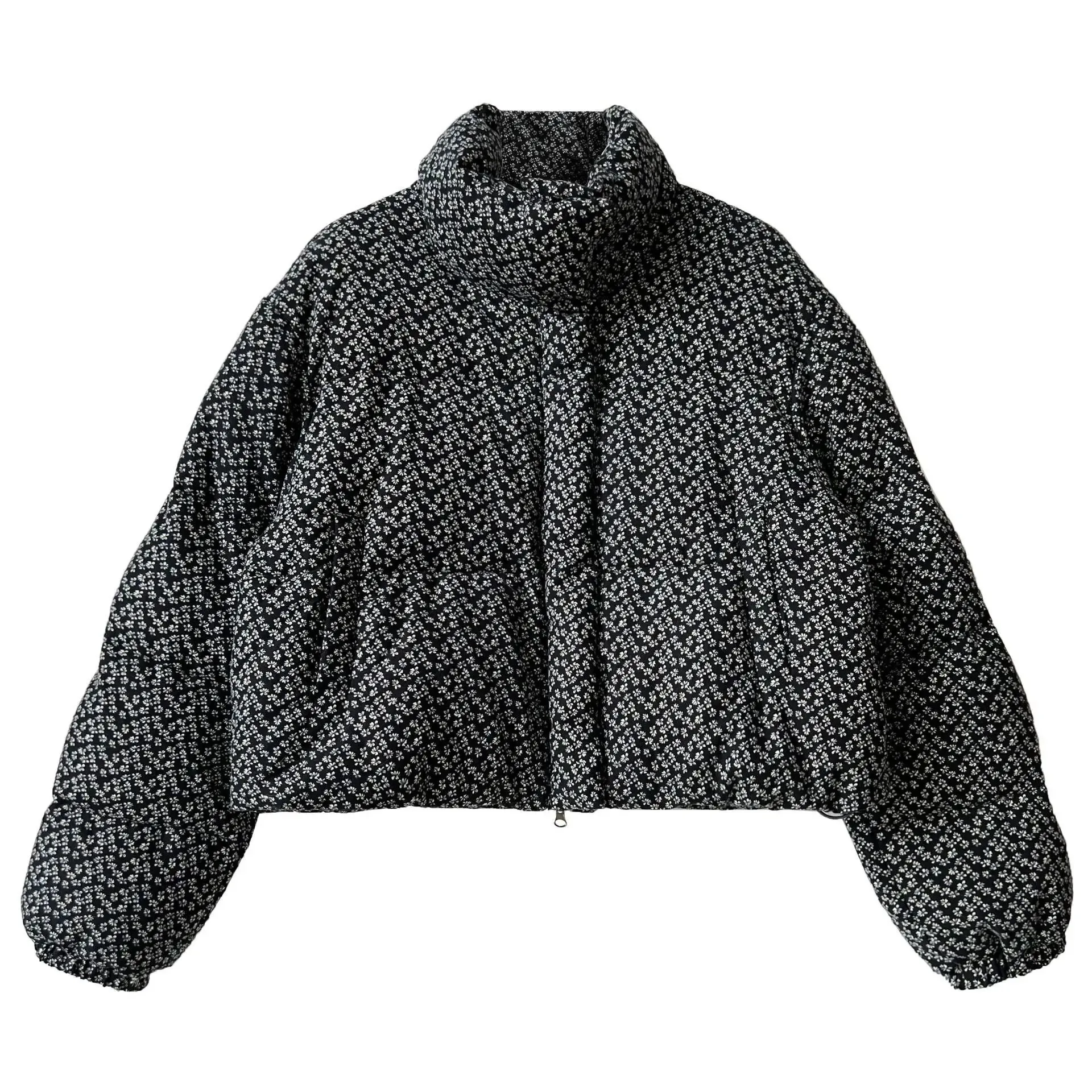Amozae-Autumn Casual Outfits Amozae-Standing Collar Floral Cotton Bomer Jacket For Women 2024 Winter Thick Coat Warm Bread Jacket Top